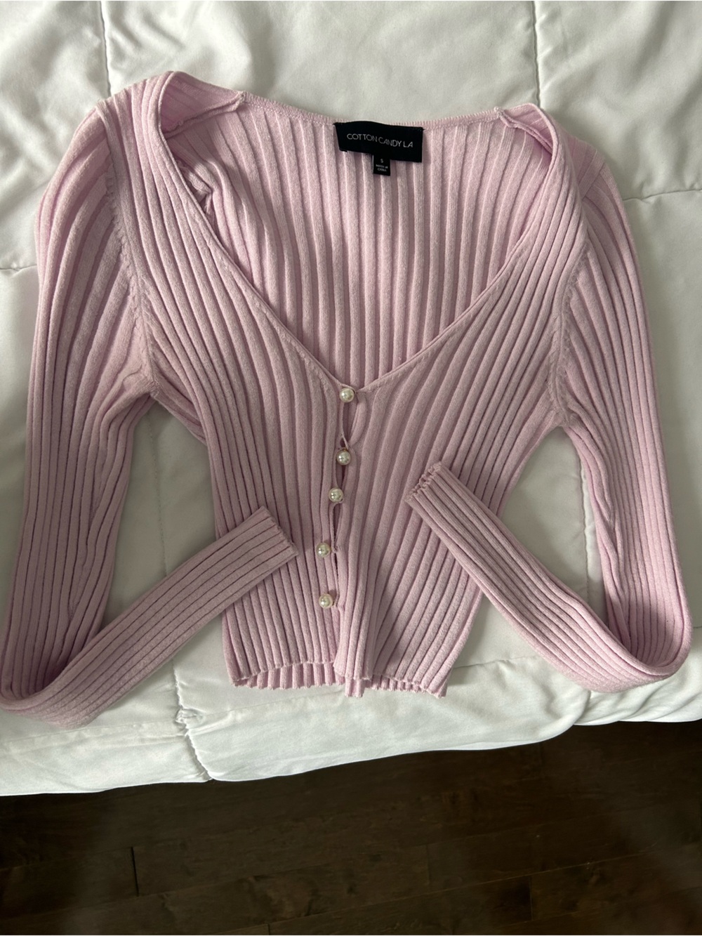 Cotton Candy LA Ribbed Button-Front Lilac Pink Knit Top